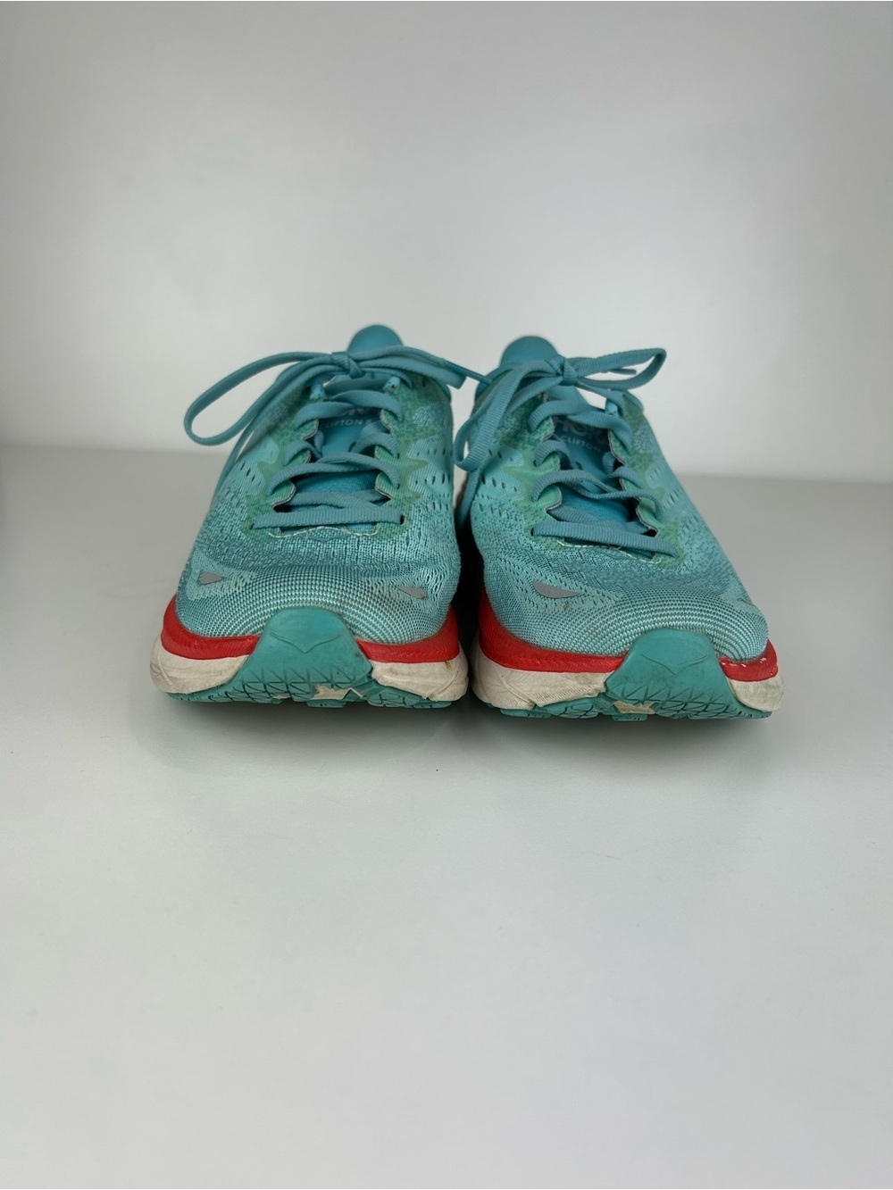 HOKA CLIFTON 8 RUNNING WALKING SHOE WOMENS 7.5B TEAL BLUE RED - Picture 3 of 11